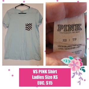 VS PINK Ladies T-shirt, Light Teal, Size XS